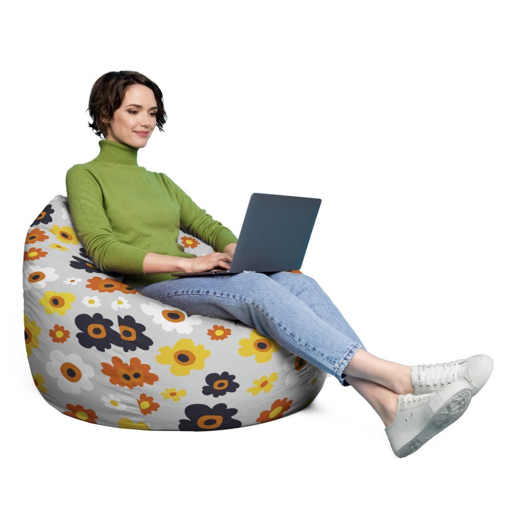 Updeco Husa fotoliu Puf Bean Bag tip Para XL fara umplutura Daisy fundal gri