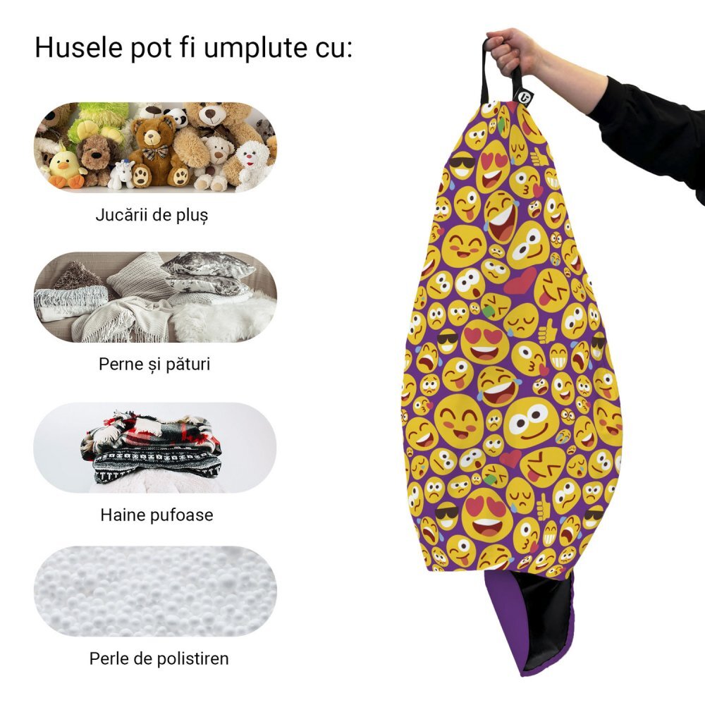 Updeco Husa fotoliu Puf Bean Bag tip Para XL fara umplutura emoji