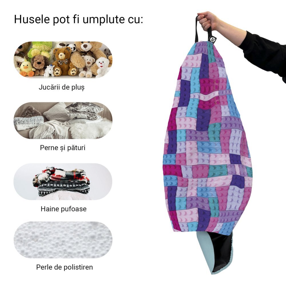 Updeco Husa fotoliu Puf Bean Bag tip Para XL fara umplutura Lego Tetris mov