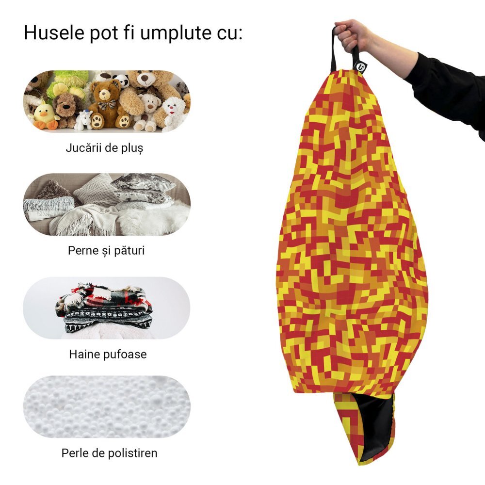 Updeco Husa fotoliu Puf Bean Bag tip Para XL fara umplutura minecraft foc