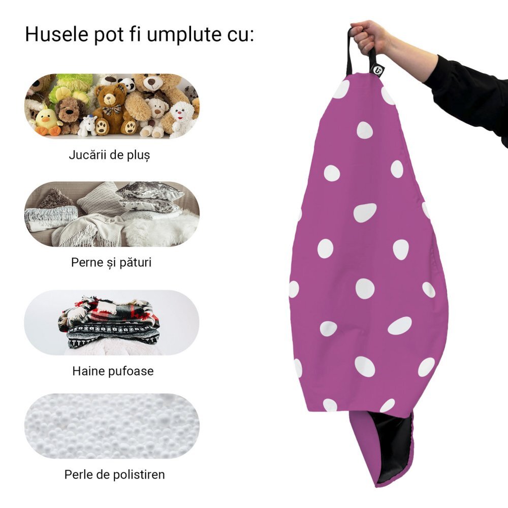 Updeco Husa fotoliu Puf Bean Bag tip Para XL fara umplutura mov cu buline albe