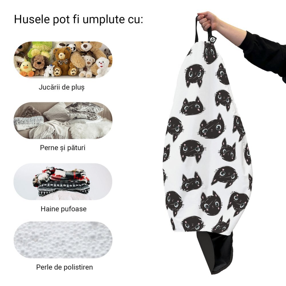 Updeco Husa fotoliu Puf Bean Bag tip Para XL fara umplutura Pisici alb-negru