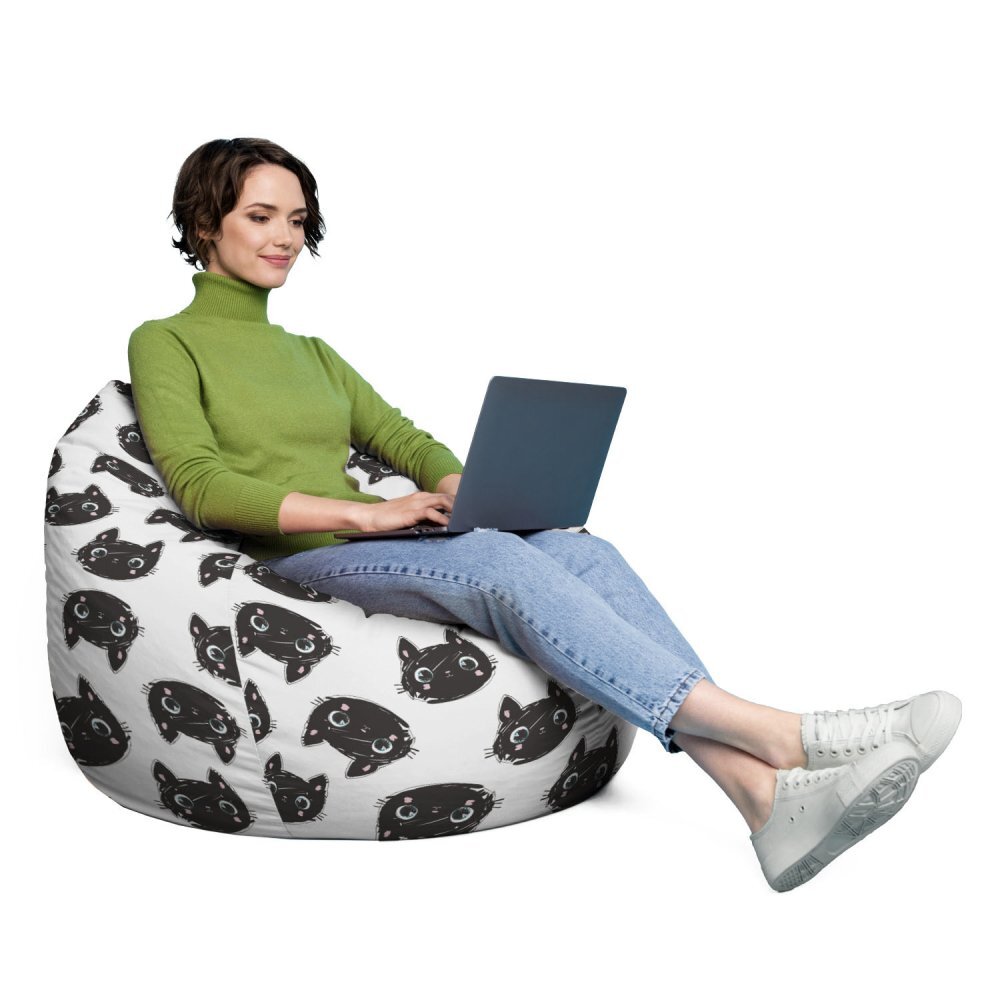 Updeco Husa fotoliu Puf Bean Bag tip Para XL fara umplutura Pisici alb-negru