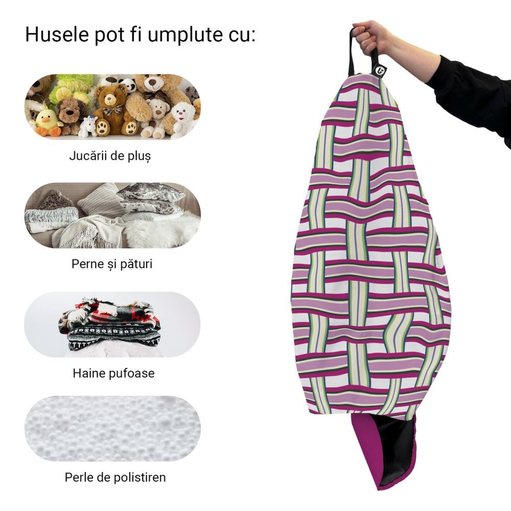 Updeco Husa fotoliu Puf Bean Bag tip Para XL fara umplutura raspberry and kiwi