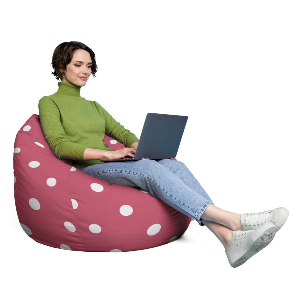 Updeco Husa fotoliu Puf Bean Bag tip Para XL fara umplutura roz cu buline albe