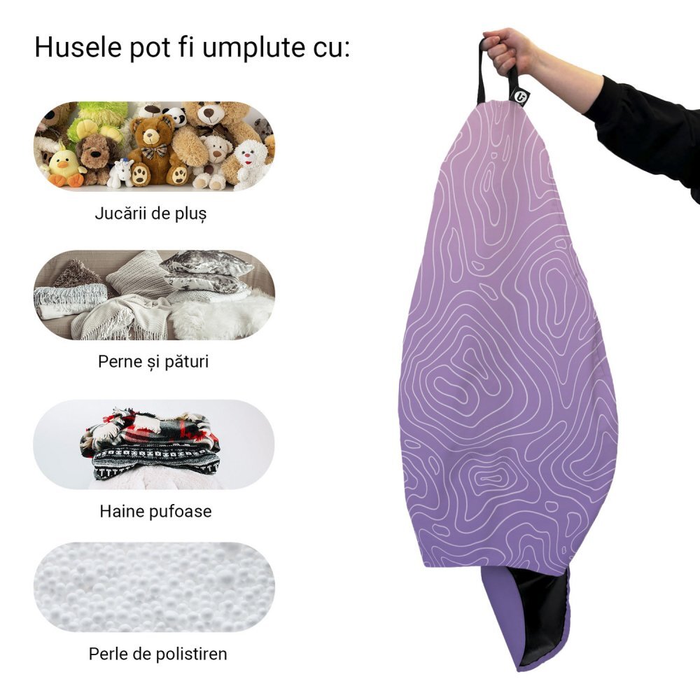 Updeco Husa fotoliu Puf Bean Bag tip Para XL fara umplutura Topografic mov