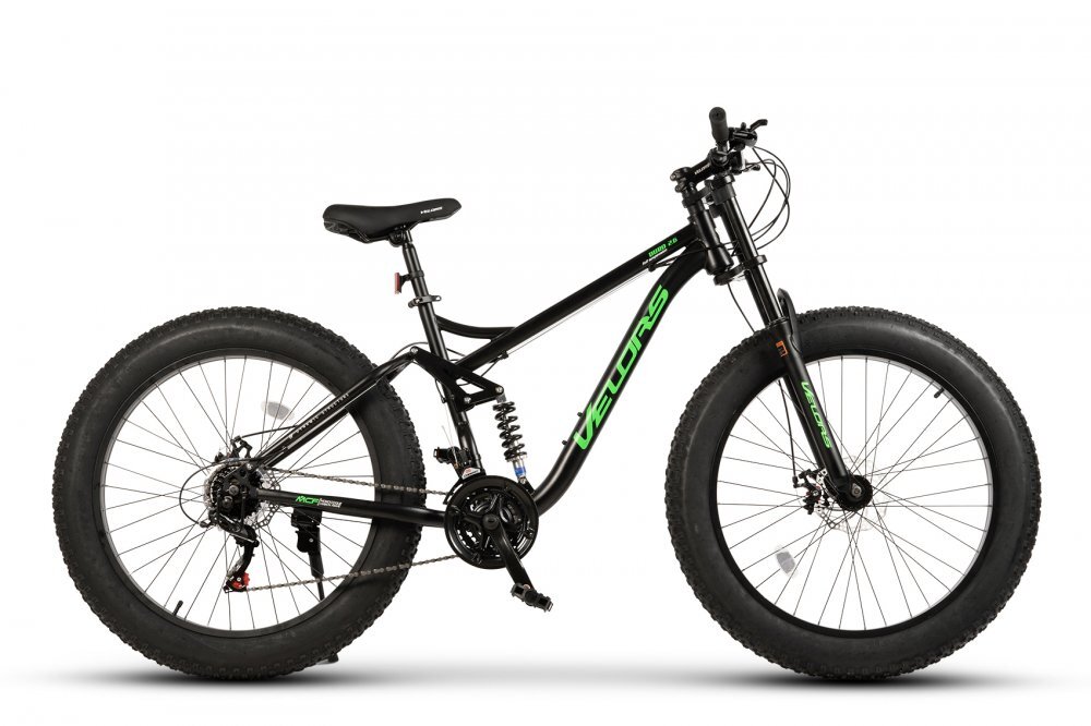 VELORS Bicicleta MTB-Full Suspension Fat Bike Duro 2.6 V26309D NegruVerde 26 inch inaltime utilizator 150-195 cm greutate suportata 150 kg