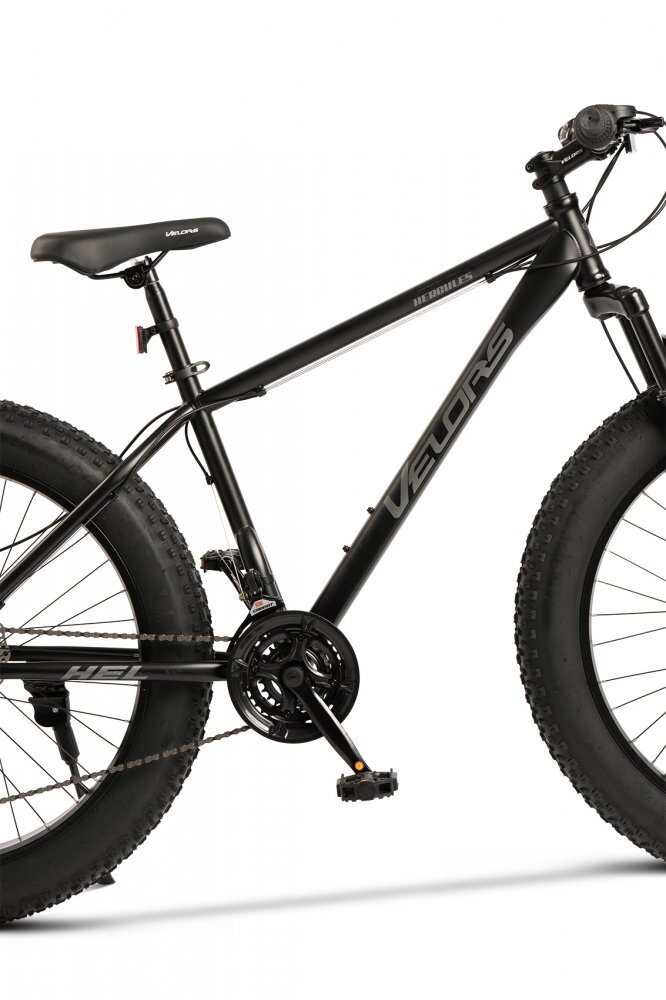 VELORS Bicicleta MTB-HT Fat Bike Hercules V2619D NegruGri roti 26 inch 21 Viteze Echipare Shimano Frane Disc Cauciucuri Late 26x4.0