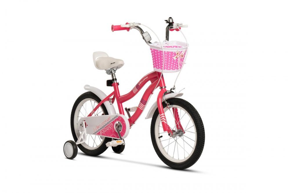 VELORS Bicicleta pentru copii V1604B Fucsia 16 inch cu roti ajutatoare cosulet cadru din otel varsta 4-6 ani