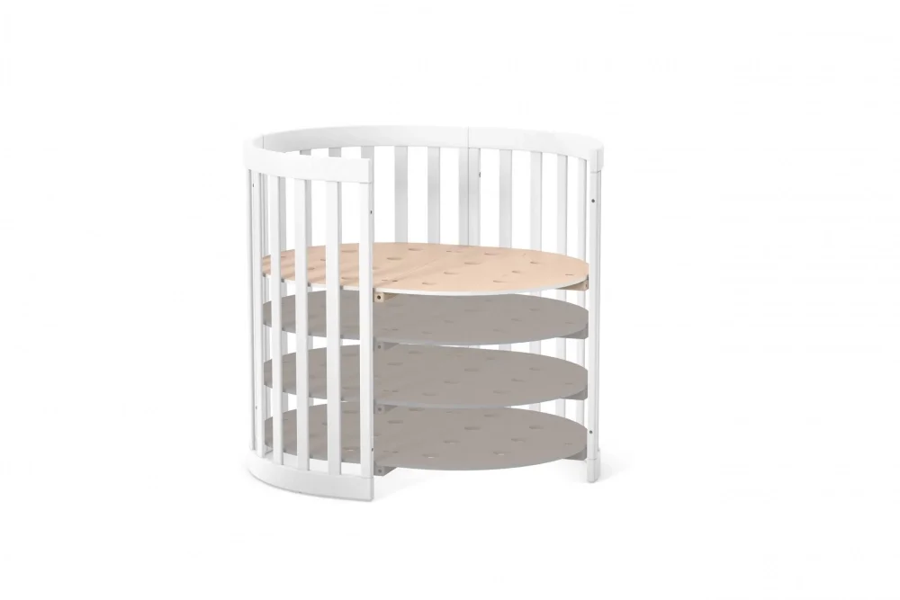 Veres Patut oval pentru copii 90140x70cm LD14 Alb din lemn masiv de fag 0-4 ani kit extensie 140x70cm inclus saltea inclusa inaltimea saltelei reglabila