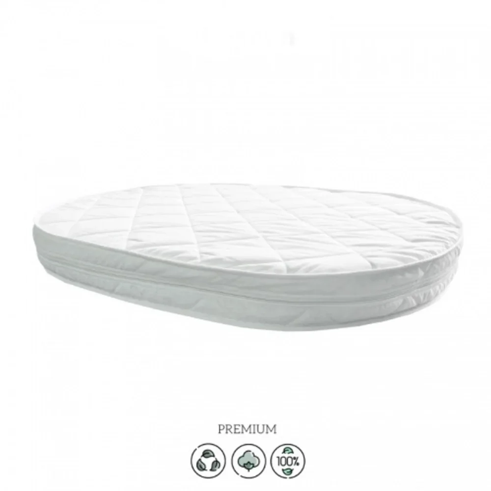 Veres Patut oval pentru copii 90140x70cm LD14 Bej din lemn masiv de fag 0-4 ani kit extensie 140x70cm inclus saltea inclusa inaltimea saltelei reglabila