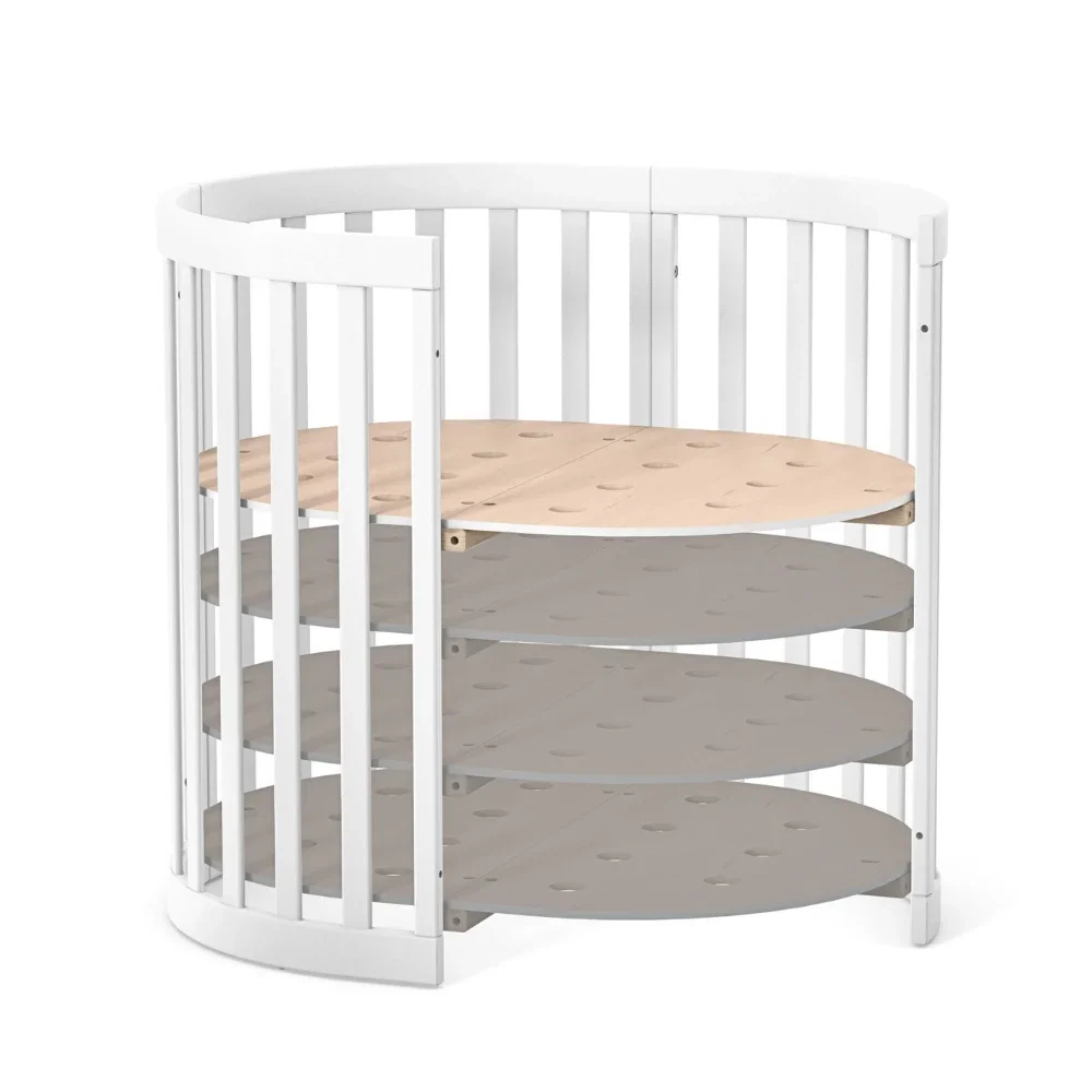 Veres Patut oval pentru copii 90140x70cm LD14 Bej din lemn masiv de fag 0-4 ani kit extensie 140x70cm inclus saltea inclusa inaltimea saltelei reglabila