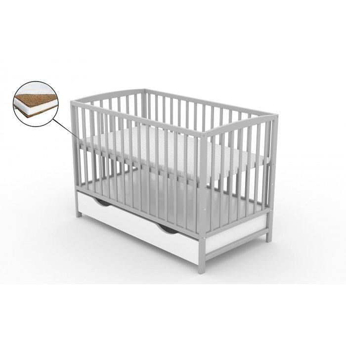 Vessanti Patut cu sertar Ares gri + Saltea Cocos 10 cm