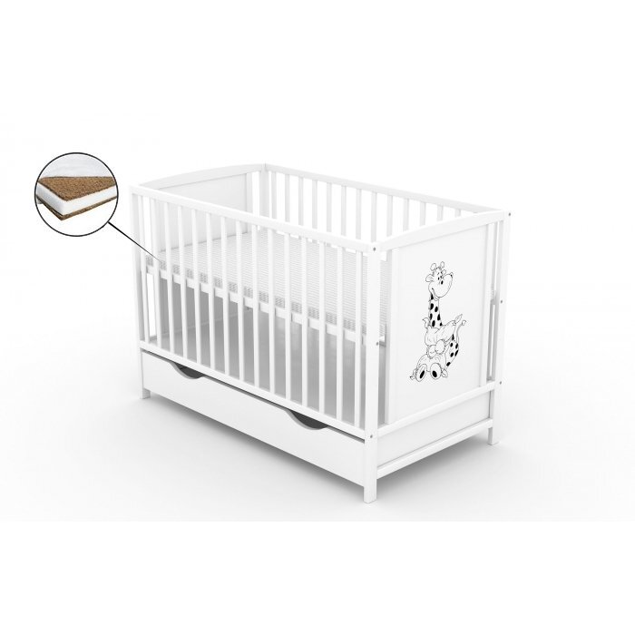 Vessanti Patut cu sertar Berta Girafa Alb + Saltea Cocos 8 cm