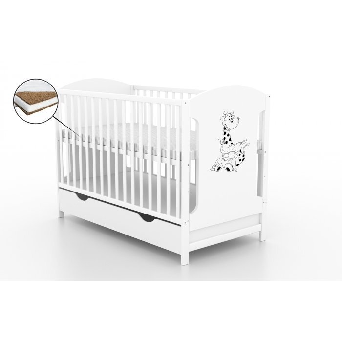 Vessanti Patut cu sertar Milo girafa Alb + Saltea Cocos 10 cm