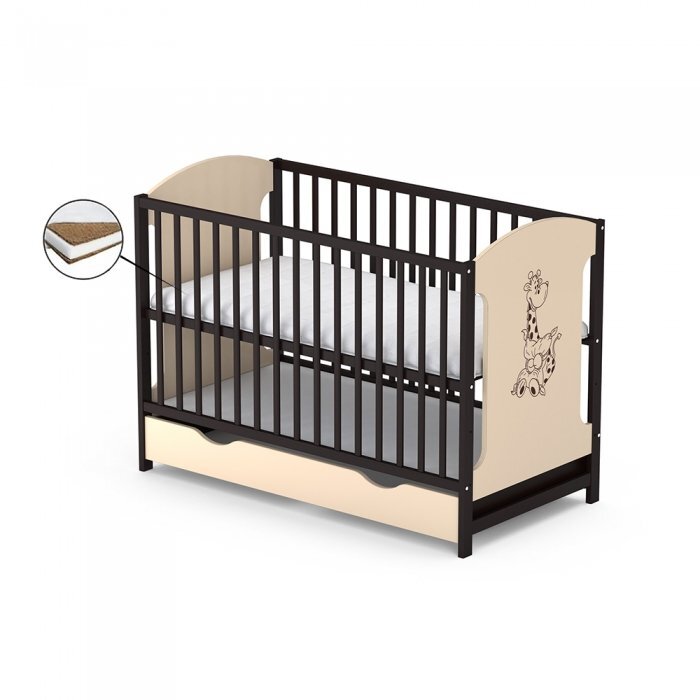 Vessanti Patut cu sertar Milo Girafa Crem cu wenge + Saltea Cocos 10 cm