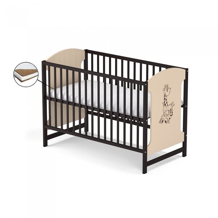 Vessanti Patut fara sertar Milo Girafa Crem cu wenge + Saltea Cocos 12 cm