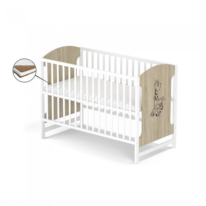 Vessanti Patut fara sertar Milo Girafa Stejar cu alb + Saltea Cocos 12 cm
