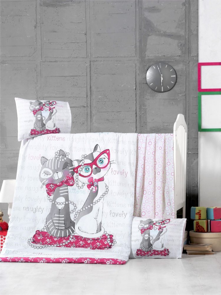 Victoria Home Set lenjerie 6 piese Bumbac Ranforce Kittens 120x60 cm
