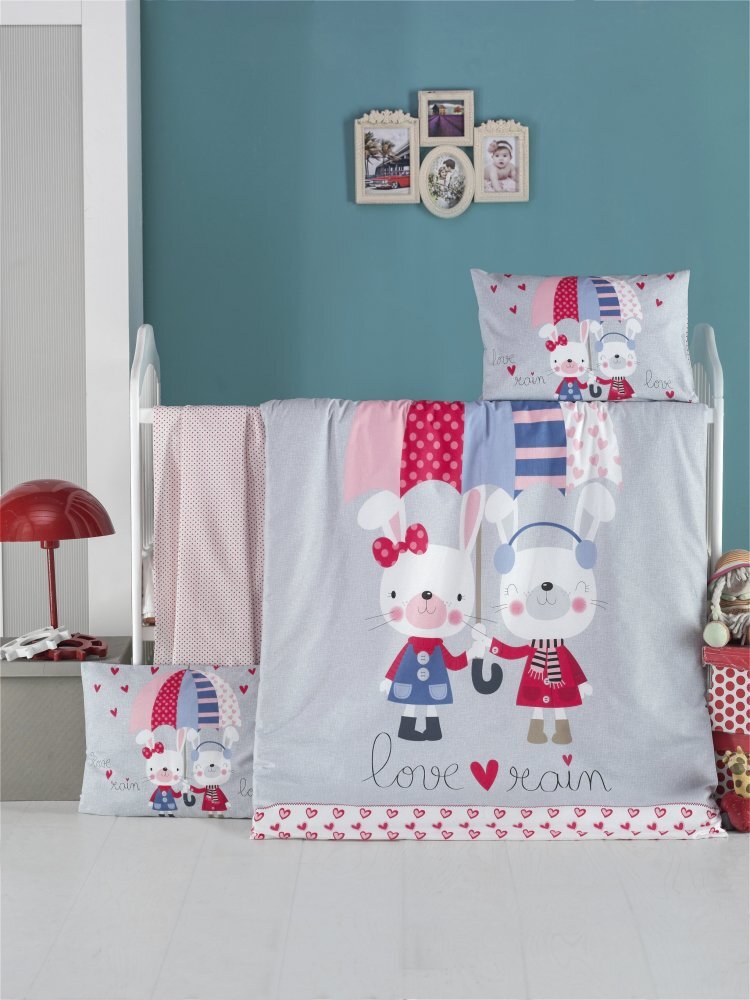 Victoria Home Set lenjerie 6 piese Bumbac Ranforce Love Rain 120x60 cm