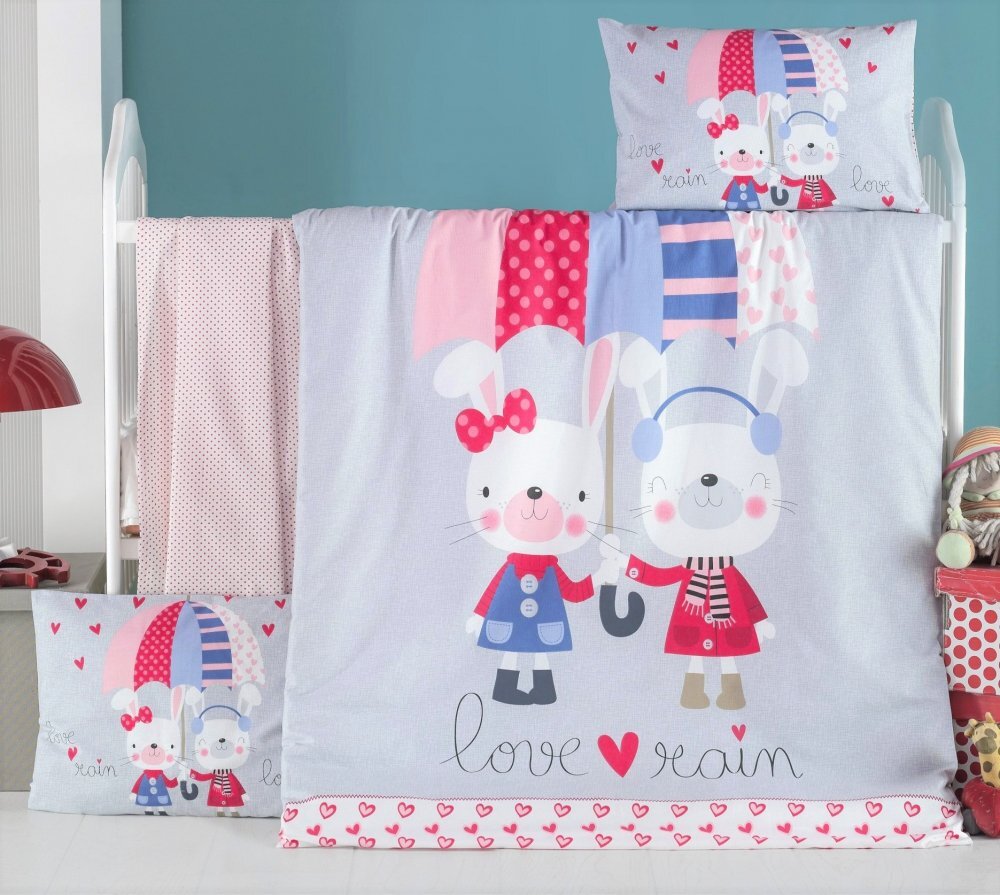Victoria Home Set lenjerie 6 piese Bumbac Ranforce Love Rain 120x60 cm