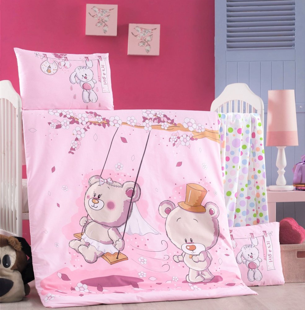 Victoria Home Set lenjerie 6 piese Bumbac Ranforce Pink Dream 120x60 cm
