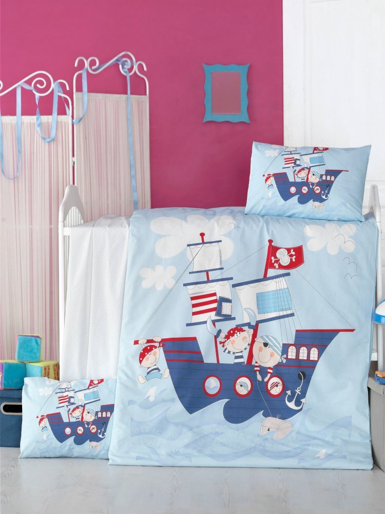 Victoria Home Set lenjerie 6 piese Bumbac Ranforce Ship 120x60 cm