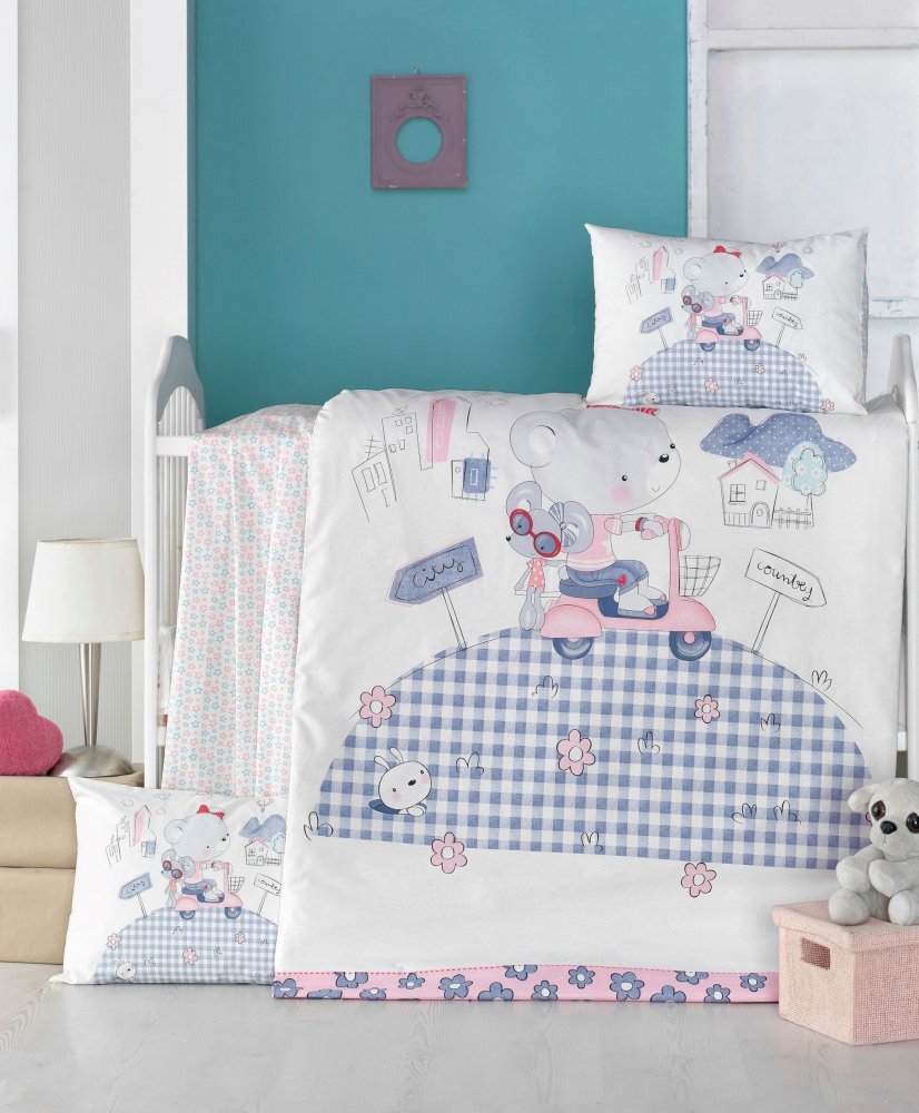 Victoria Home Set lenjerie 6 piese Bumbac Ranforce Trip 120x60 cm