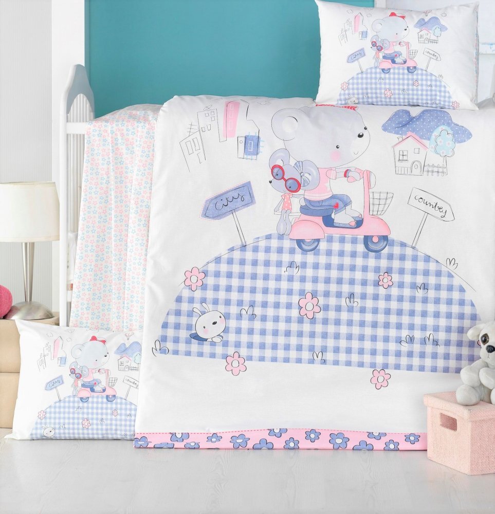 Victoria Home Set lenjerie 6 piese Bumbac Ranforce Trip 120x60 cm