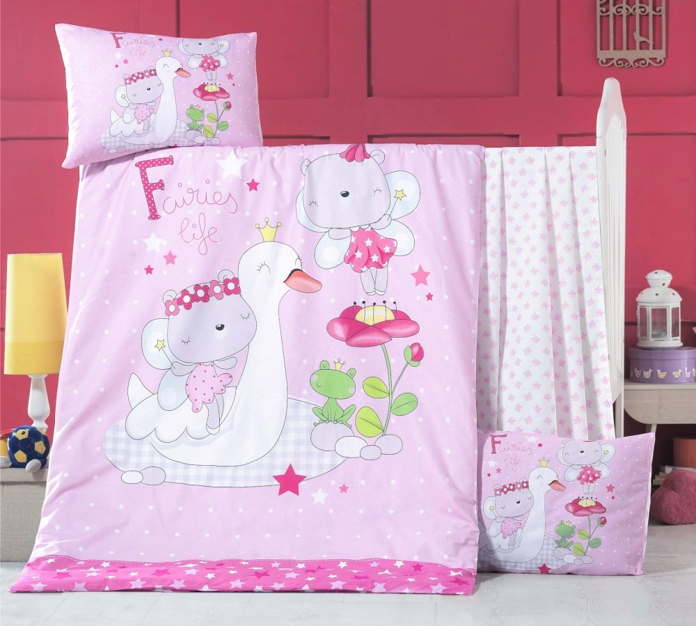 Victoria Home Set lenjerie 6 piese Bumbac Ranforce White Swan 120x60 cm