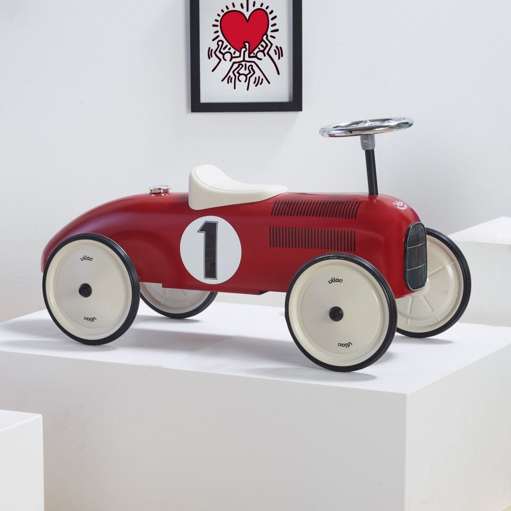 VILAC Masinuta pentru copii Vintage metalica ride-on rosie cu roti crem