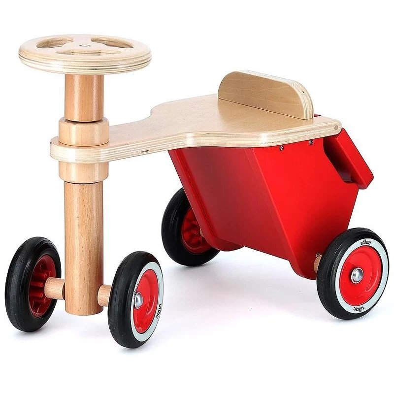 VILAC Tricicleta copii fara pedale Triporteur Petit Postier din lemn ideala pentru copii de la 18 luni cu roti silentioase cutie depozitare si cutie pentru scrisori