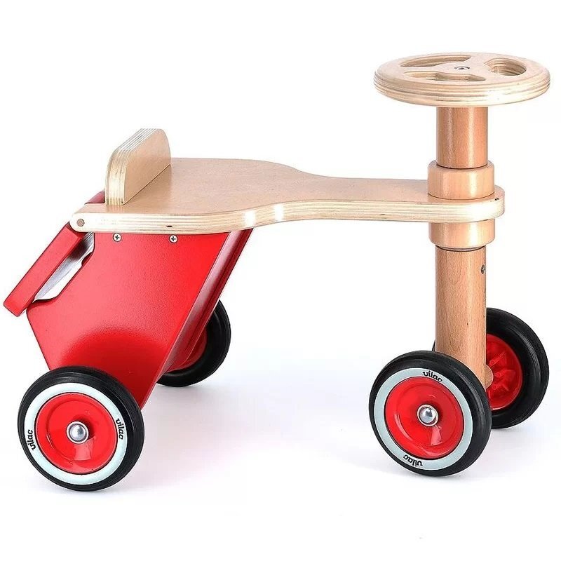 VILAC Tricicleta copii fara pedale Triporteur Petit Postier din lemn ideala pentru copii de la 18 luni cu roti silentioase cutie depozitare si cutie pentru scrisori