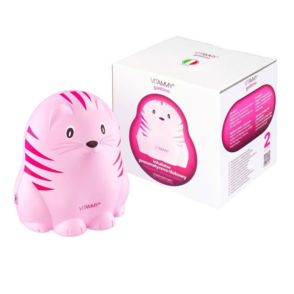 VITAMMY Aparat aerosoli Gattino A1503 nebulizator cu compresor set complet de accesorii roz