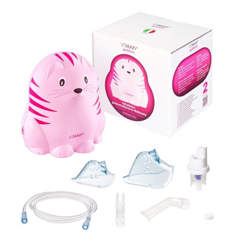 VITAMMY Aparat aerosoli Gattino A1503 nebulizator cu compresor set complet de accesorii roz