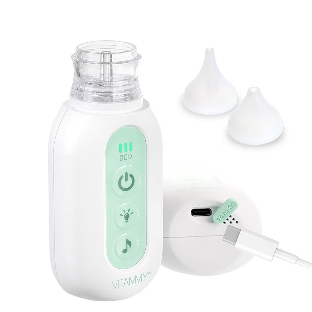 VITAMMY Aspirator nazal electric pentru copii din prima zi de viata Picolino 7 cu 2 capete de schimb 3 niveluri de putere 12 melodii iluminare colorata si incarcare USB-C