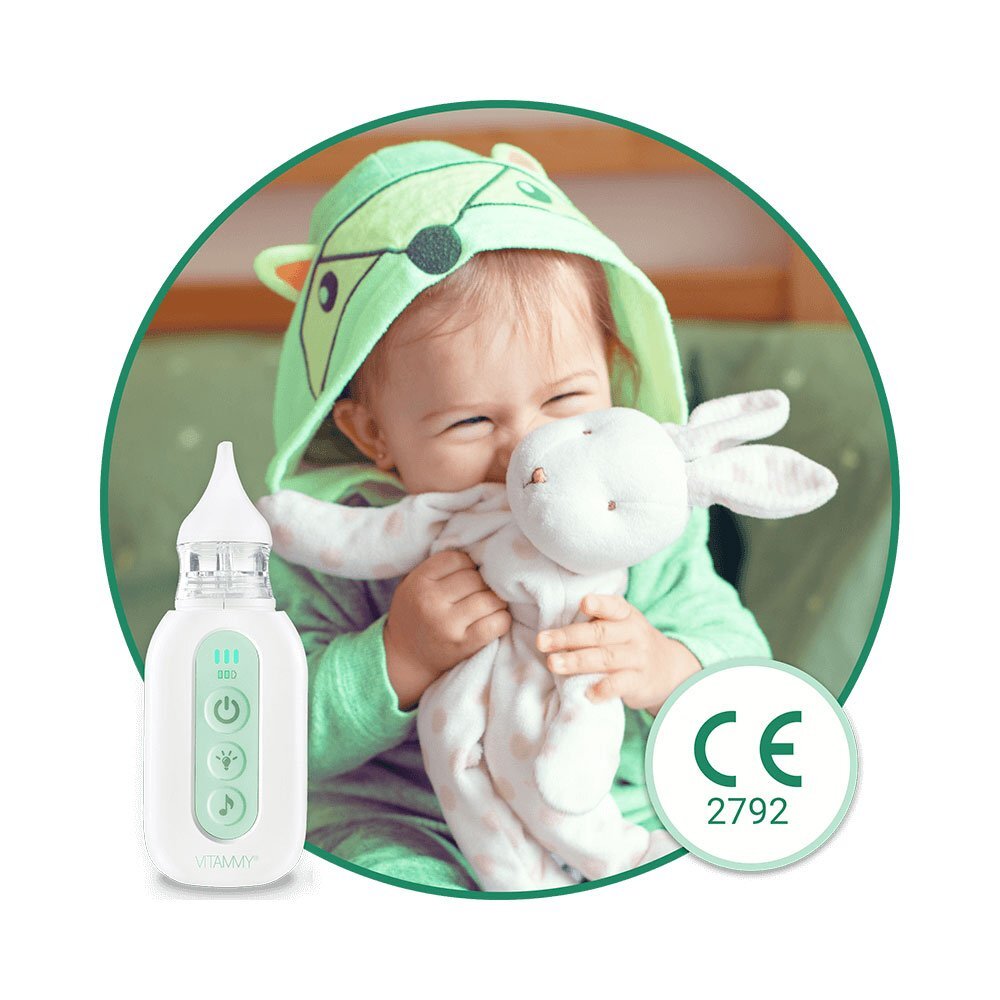 VITAMMY Aspirator nazal electric pentru copii din prima zi de viata Picolino 7 cu 2 capete de schimb 3 niveluri de putere 12 melodii iluminare colorata si incarcare USB-C
