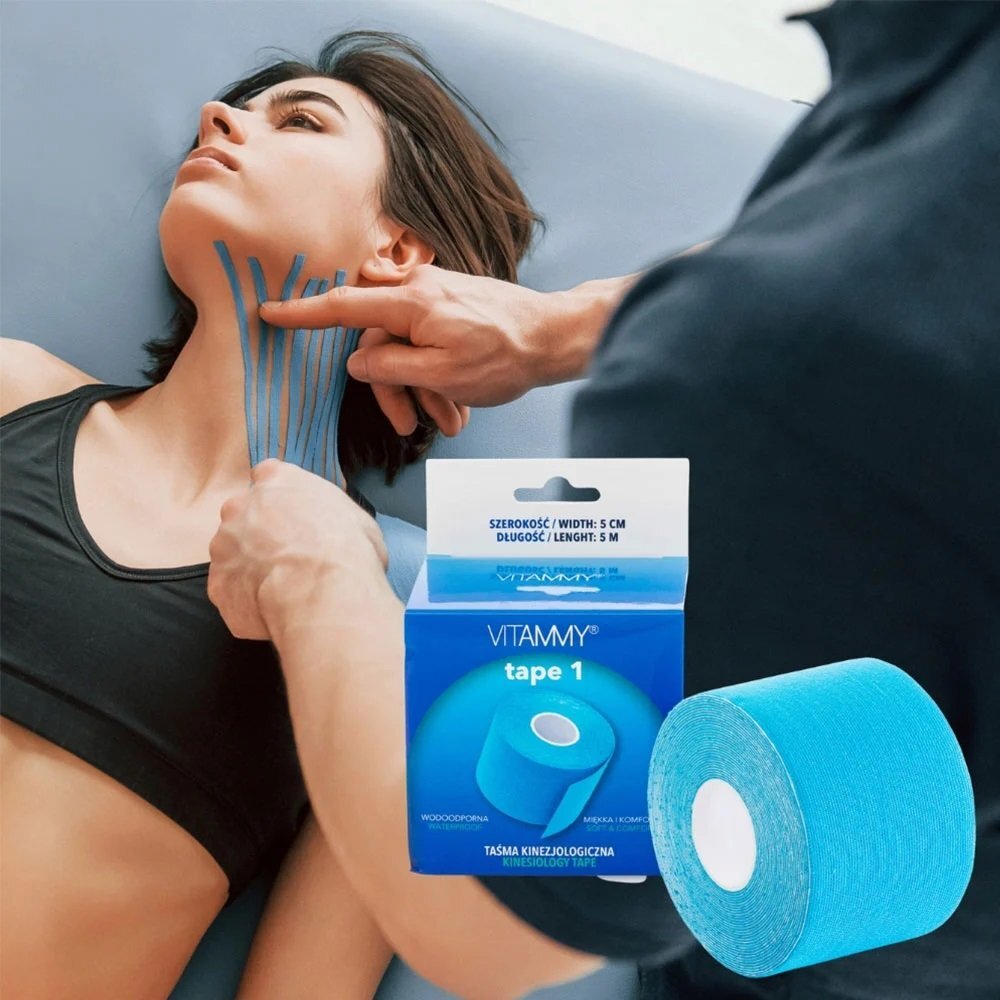 VITAMMY Banda Kinesiologica Tape 1 impermeabila moale si confortabila fara latex 5 cm x 5 m albastru