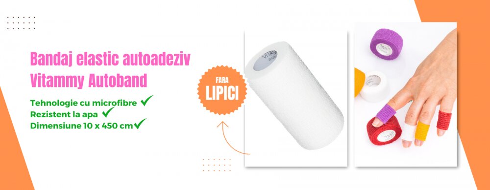 VITAMMY Bandaj elastic autoadeziv Autoband tehnologie cu microfibre fara lipici rezistent la apa 10x450 cm negru