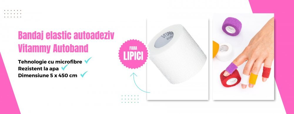 VITAMMY Bandaj elastic autoadeziv Autoband tehnologie cu microfibre fara lipici rezistent la apa 5x450 cm alb