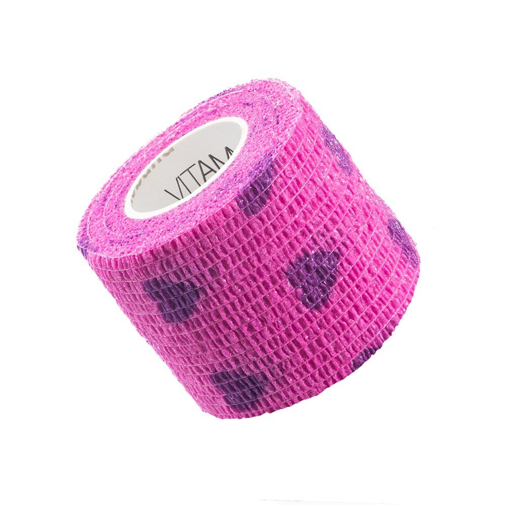 VITAMMY Bandaj elastic autoadeziv Autoband tehnologie cu microfibre fara lipici rezistent la apa 5x450 cm inimioare mov