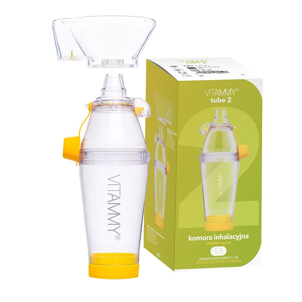 VITAMMY Camera de inhalare Tube 2 cu masca pentru copii 1-5 ani capacitate de 198 ml materiale de calitate si sigure fara BPA si latex