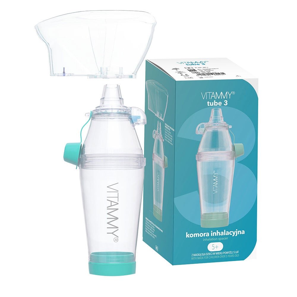 VITAMMY Camera de inhalare Tube 3 cu masca 5 ani+ capacitate de 198 ml din materiale de calitate si sigure fara BPA si latex