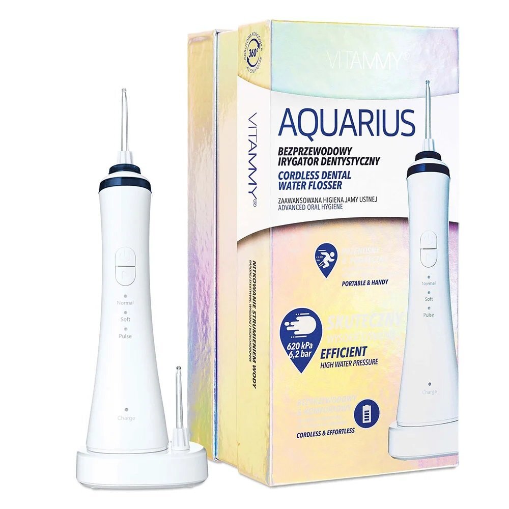 VITAMMY Irigator oral dus bucal Aquarius varf rotativ la 360 de grade 150 ml alb