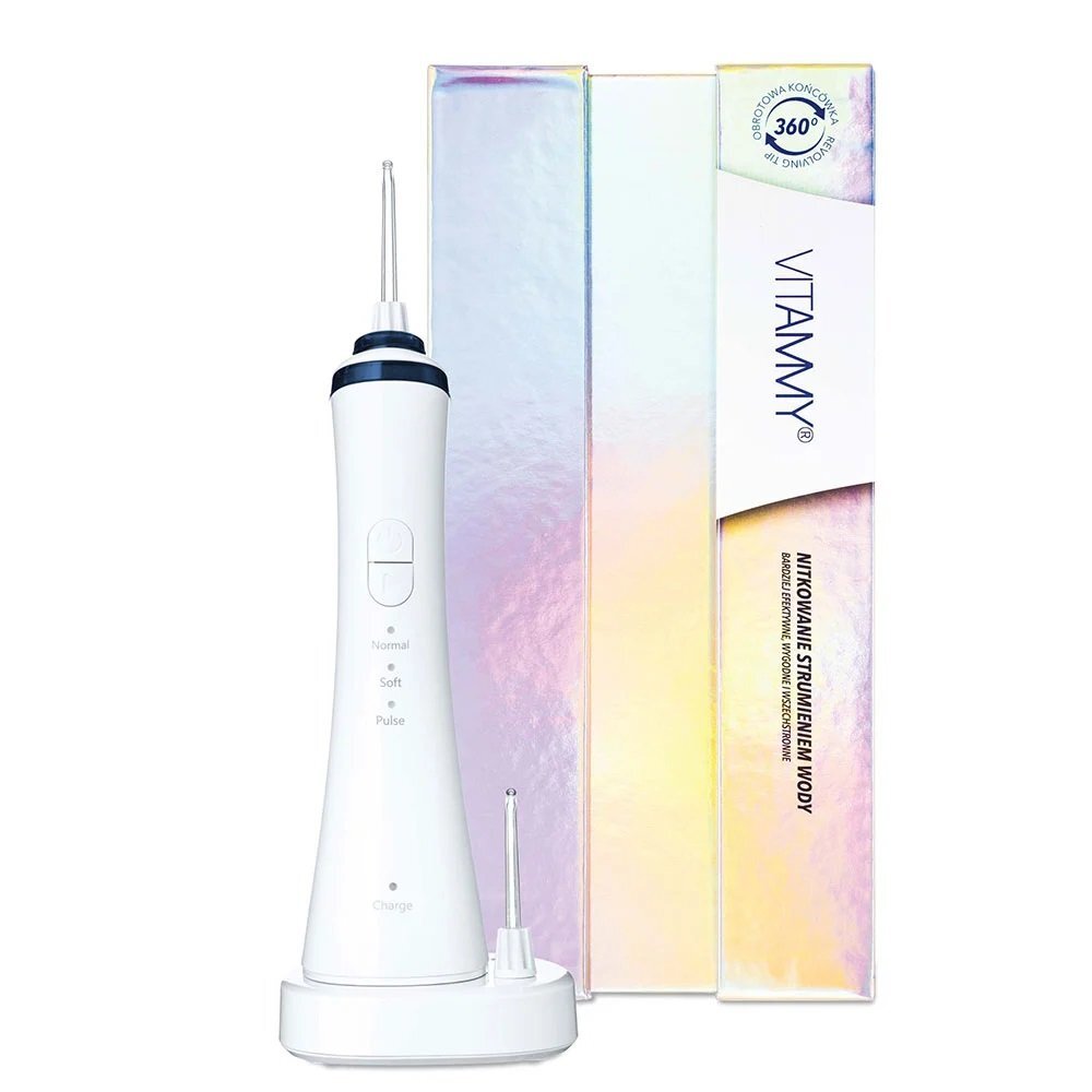 VITAMMY Irigator oral dus bucal Aquarius varf rotativ la 360 de grade 150 ml alb