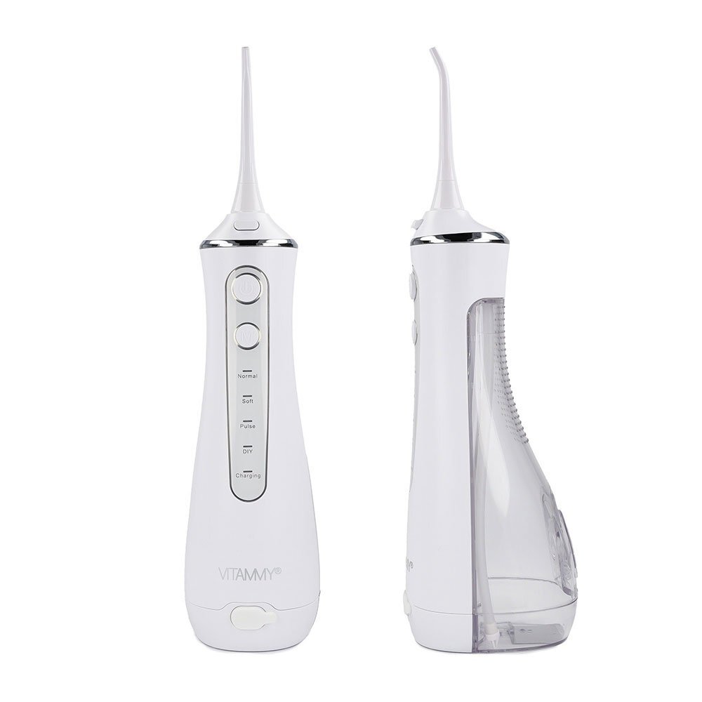 VITAMMY Irigator oral eJET cu 4 moduri de functionare 5 duze interschimbabile reincarcare prin USB functia GentleStart si SmartTimer rezervor 200 ml