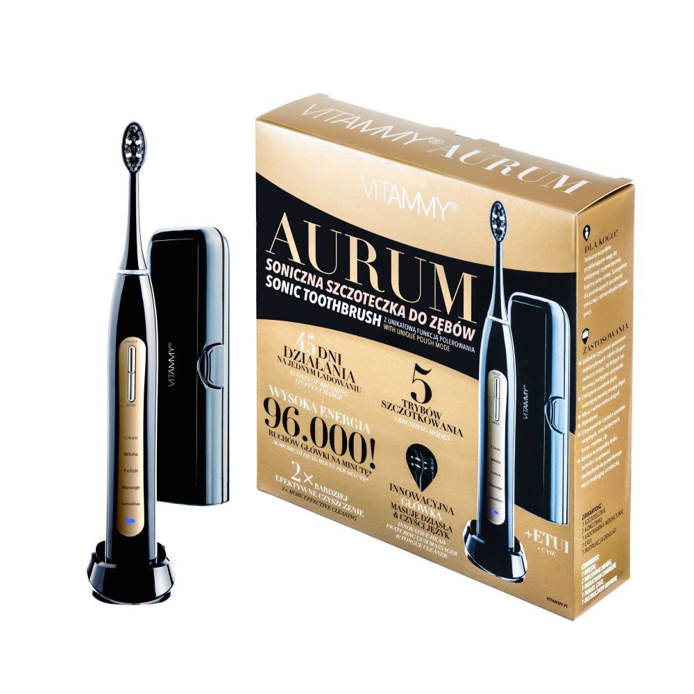 VITAMMY Periuta de dinti electrica Aurum 96000 vibratiimin 5 moduri de periaj incarcare wireless negruauriu