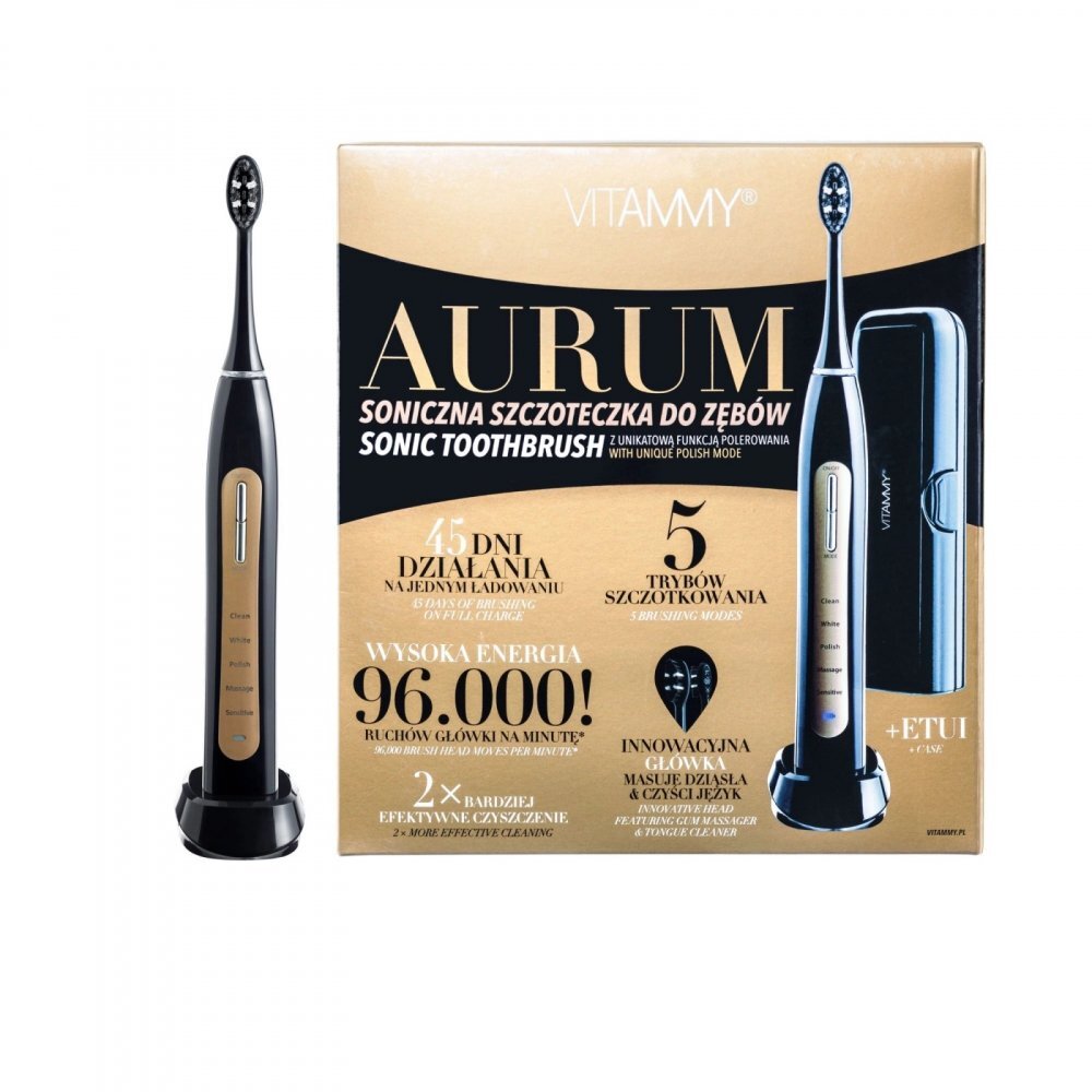 VITAMMY Periuta de dinti electrica Aurum 96000 vibratiimin 5 moduri de periaj incarcare wireless negruauriu