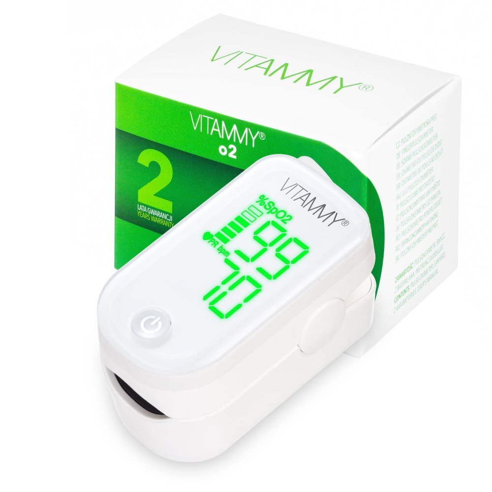 VITAMMY Pulsoximetru O2 afisaj LED usor de citit masoara saturatia SpO2 si pulsul alb