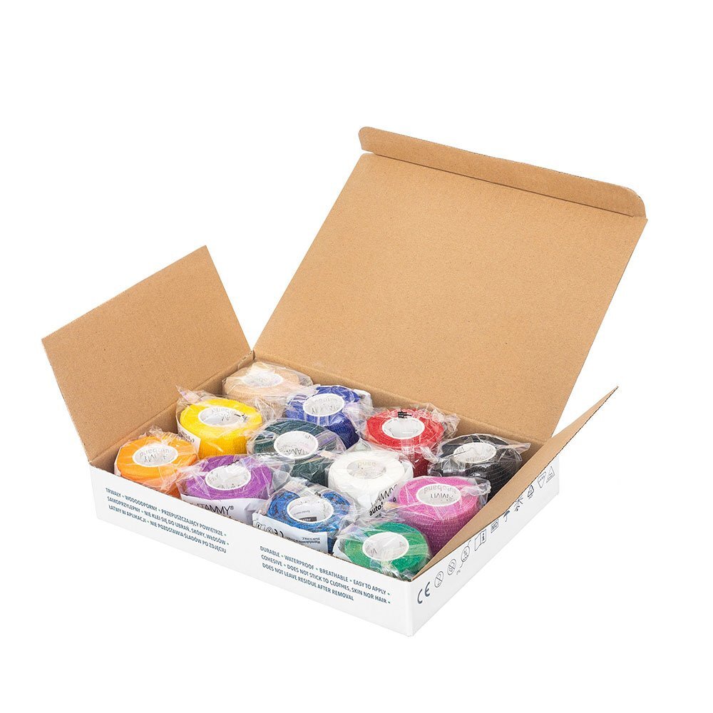 VITAMMY Set 12 bandaje elastice autoadezive Autoband Multicolor tehnologie cu microfibre fara lipici rezistent la apa 2.5 x 450 cm